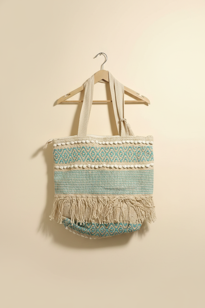 Aqua Mint Fringe Tote – Studio