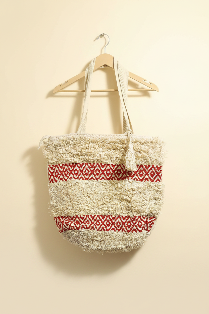 Cream Red Chevron Tote – Studio