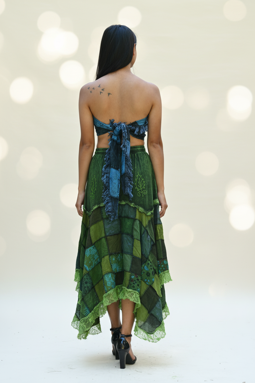 Green Patchwork Maxi Skirt – Back View
