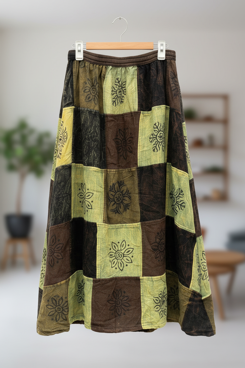 Lifestyle Shot - Chartreuse Patchwork Skirt