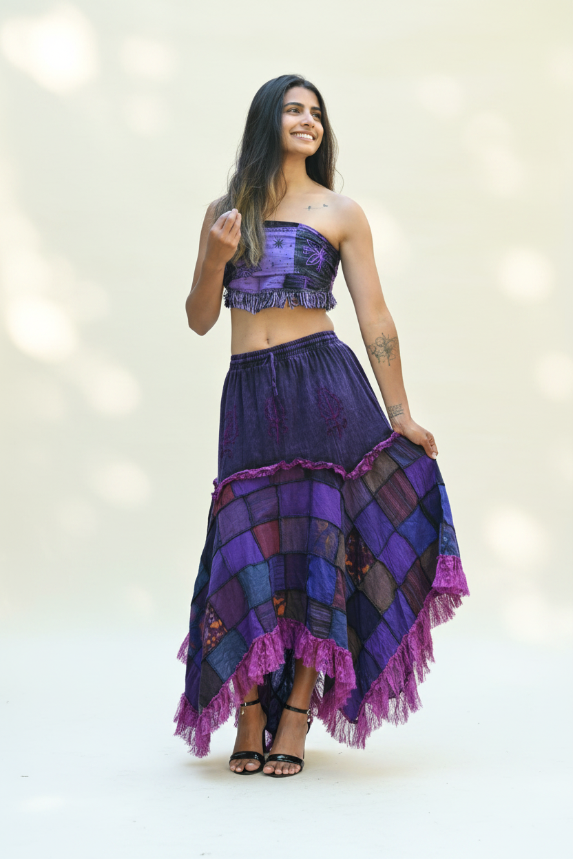Purple Patchwork Maxi Skirt – Lifestyle Shot
