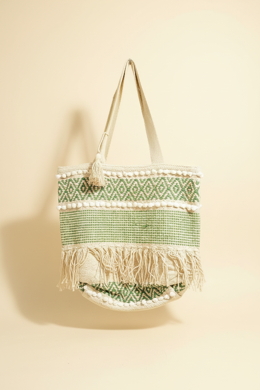 Sage Green Fringe Tote – Studio